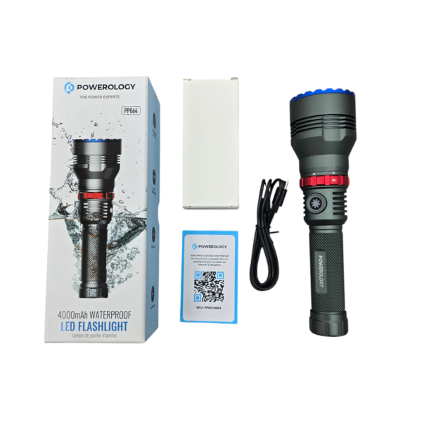 چراغ قوه پاورولوژی Powerology 4000mAh Waterproof LED Flashlight